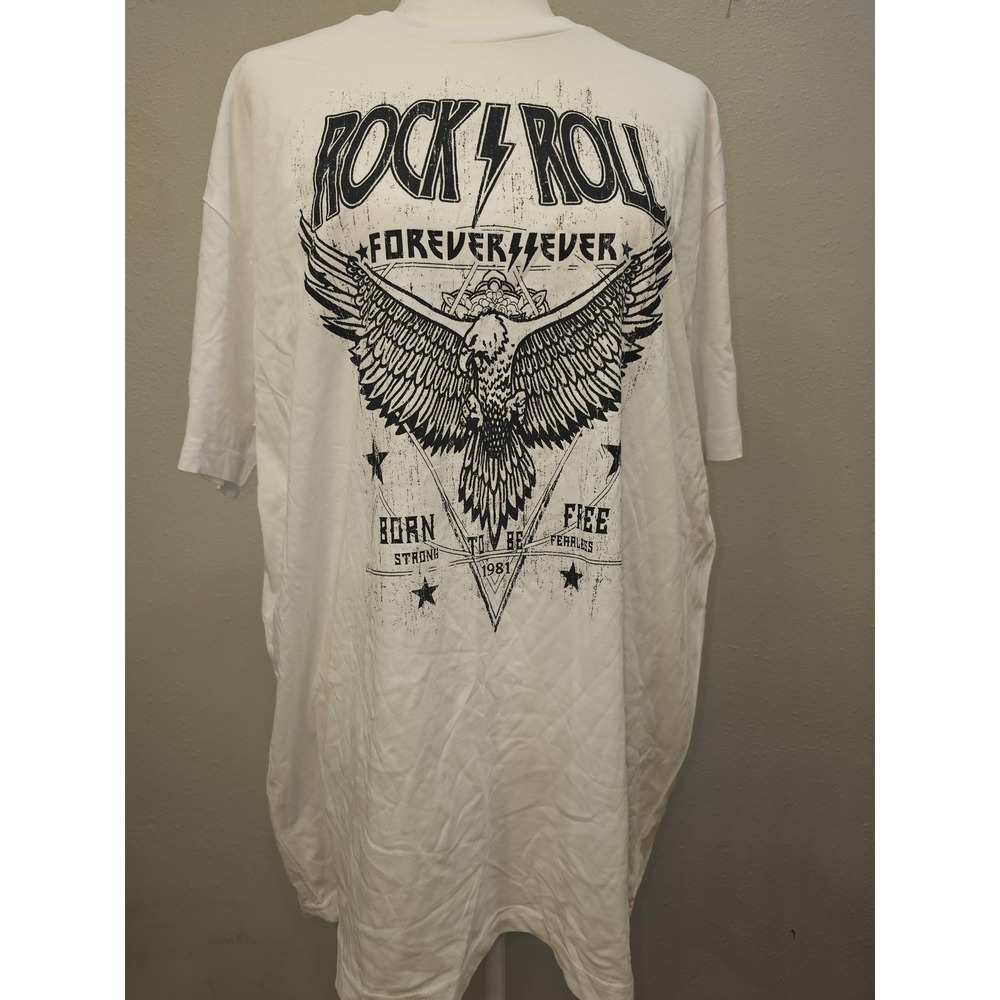 Rock & Roll Forever Eagle Graphic Oversized T-Shirt White Distressed Streetwear